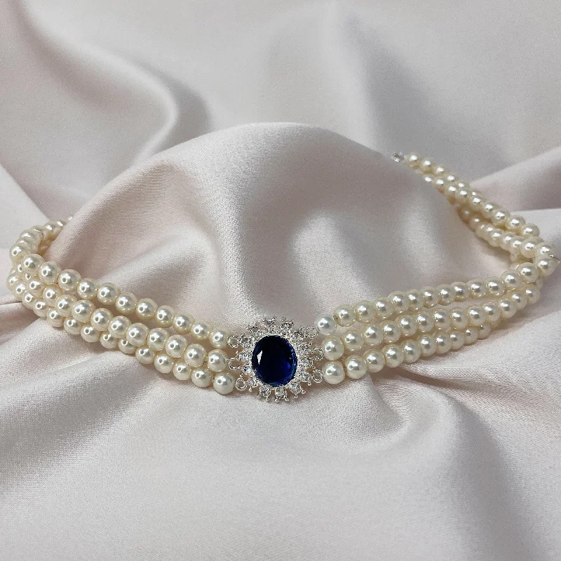 personalized engraving necklaces for women -Princess Diana Inspired Pearl choker: Vintage Sapphire Necklace