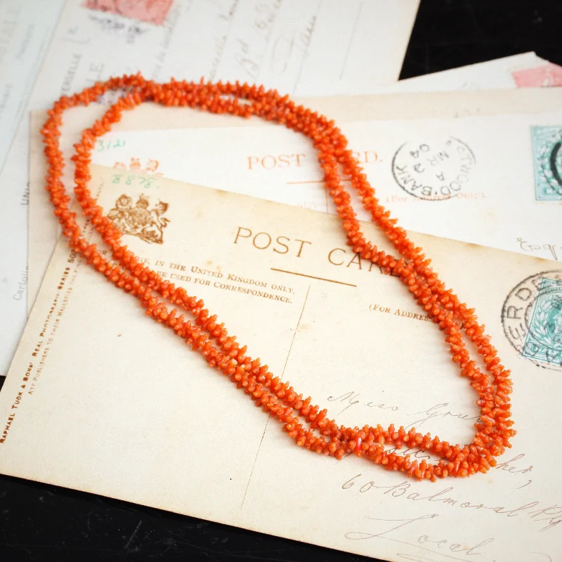 vintage style necklaces for women -Precious Hand Carved Antique Georgian Coral Necklace