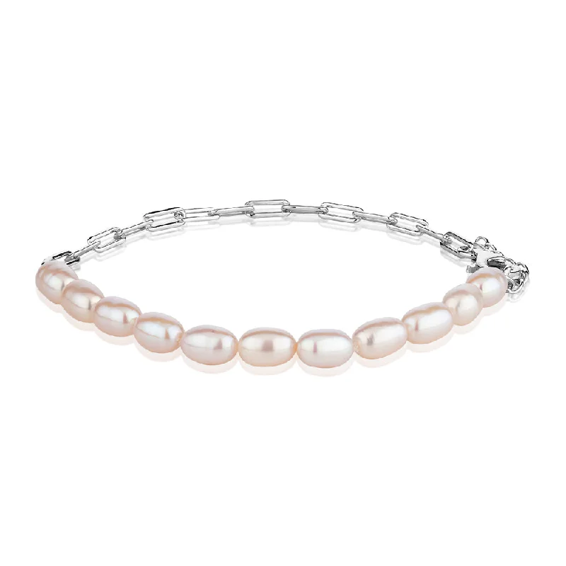 cuff bracelets for women -Cultured freshwater pearl bracelet in sterling silver