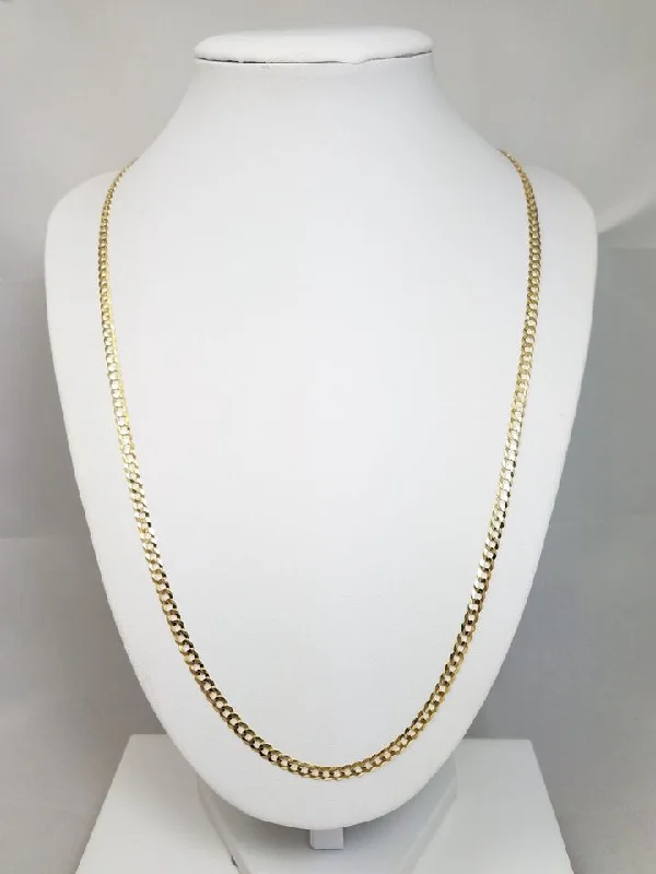 women’s pearl pendants -Classic Solid Curb Link 22" Necklace in 10k Yellow Gold