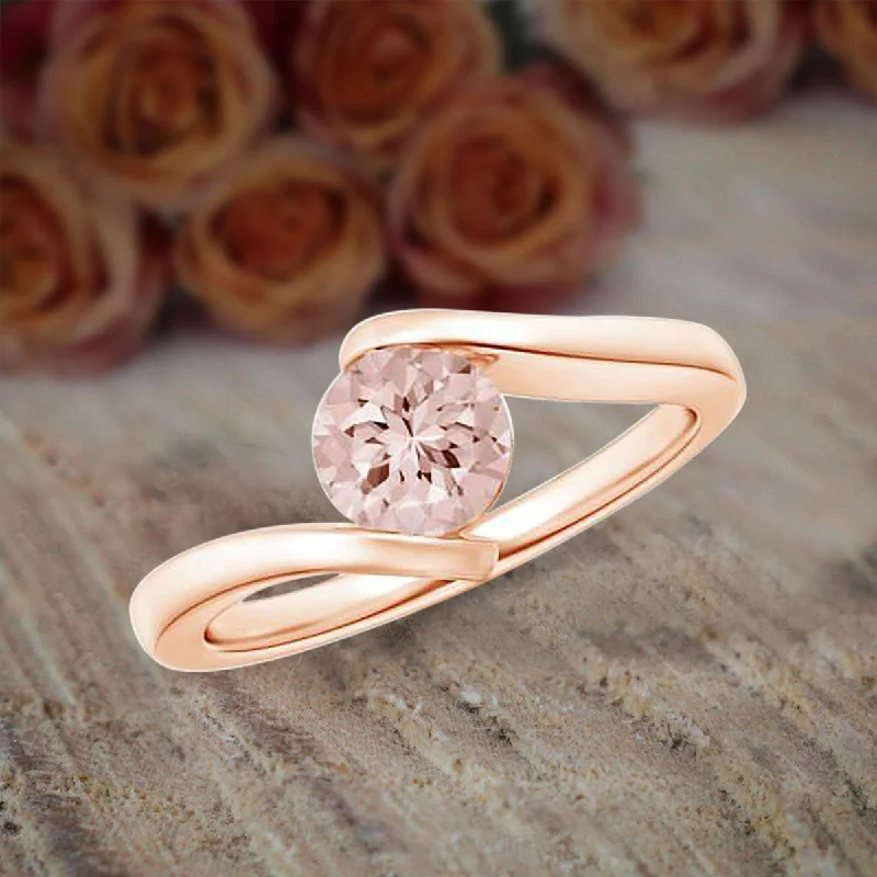 luxury diamond solitaire engagement rings -Round Cut Morganite Engagement Ring 1.00 Carat Solitaire Wedding Ring on 10k Rose Gold