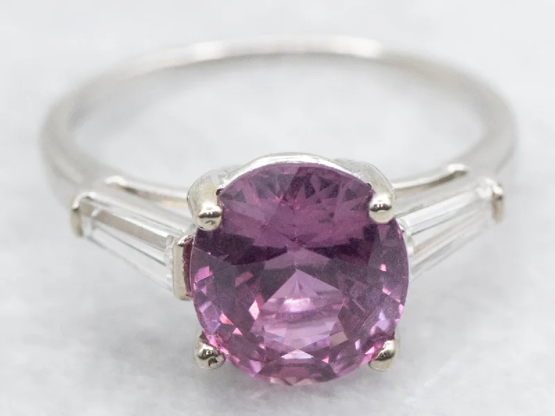 oval cut engagement rings for women -Platinum 1940s Pink Sapphire and Diamond Engagement Ring