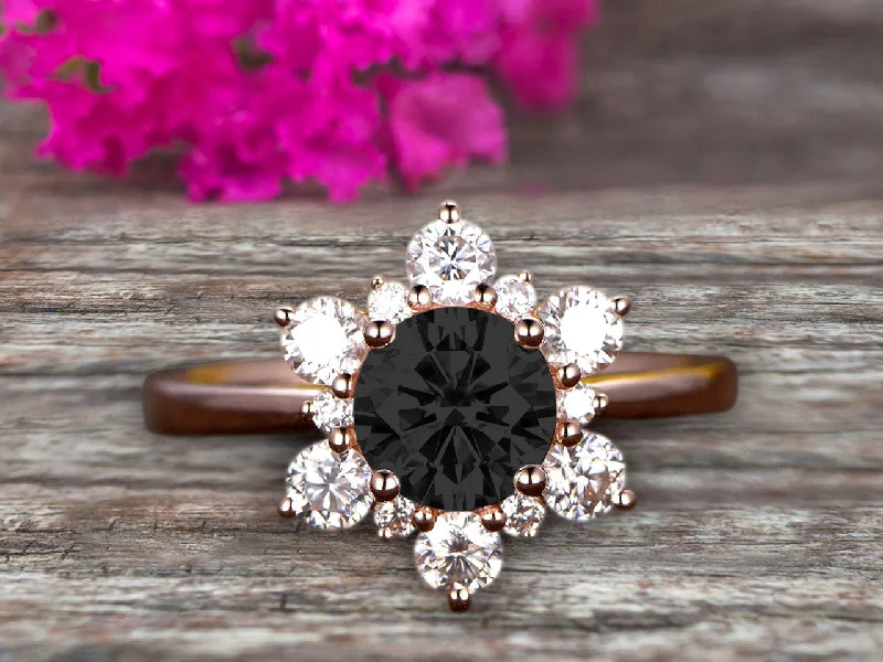 women’s engagement rings with diamonds -1.25 Carat Round Cut Black Diamond Moissanite engagement ring anniversary gift on 10k Rose Gold