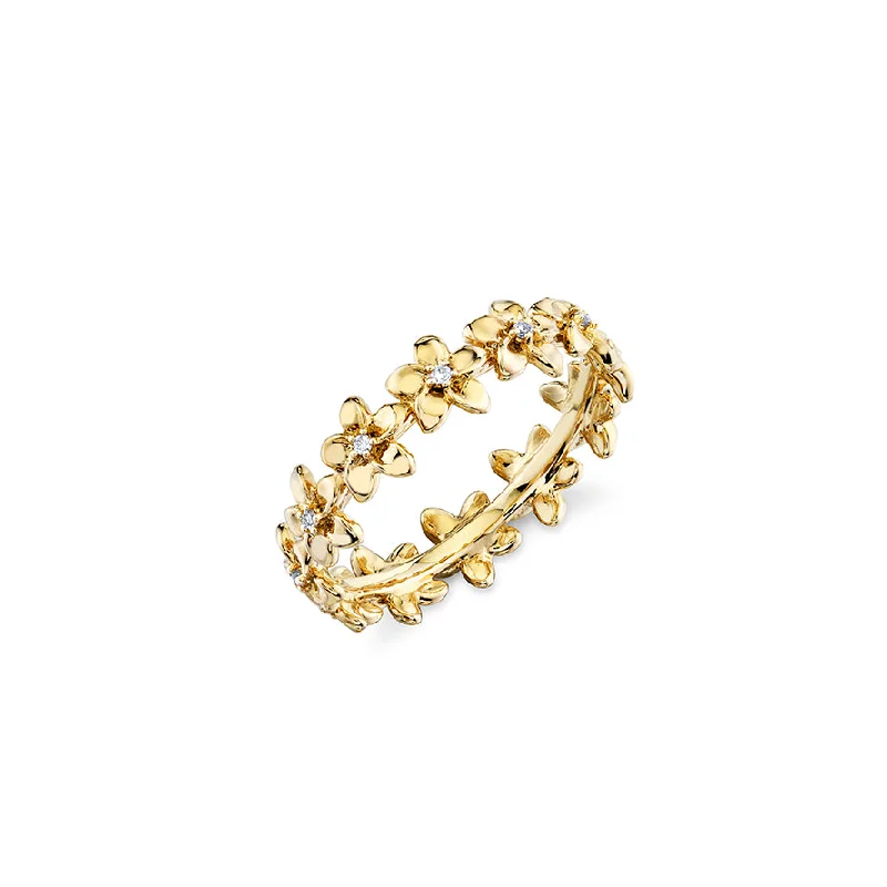 custom rings for women -Gold & Diamond Tiny Plumeria Eternity Ring