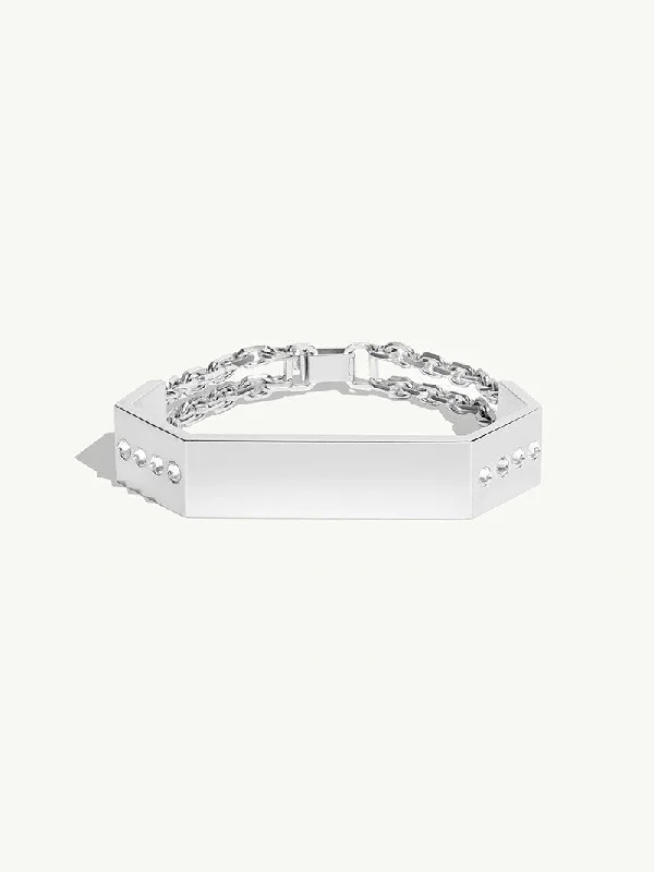 stacking bangle bracelets for women -Octavian Brilliant-Cut White Diamond Geometric ID Bracelet In Sterling Silver - Large