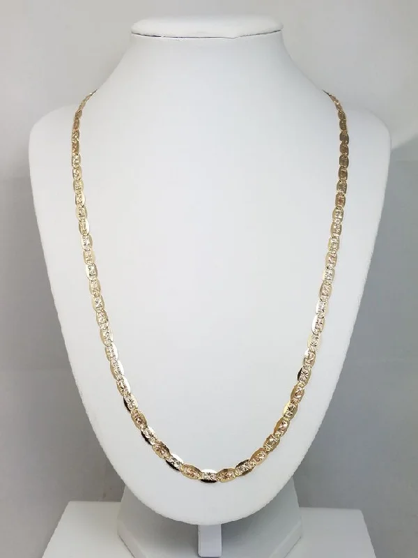 elegant heart-shaped necklaces for women -Sparkly 22" Solid 14k Yellow Gold Diamond Cut Fancy Link Chain Necklace