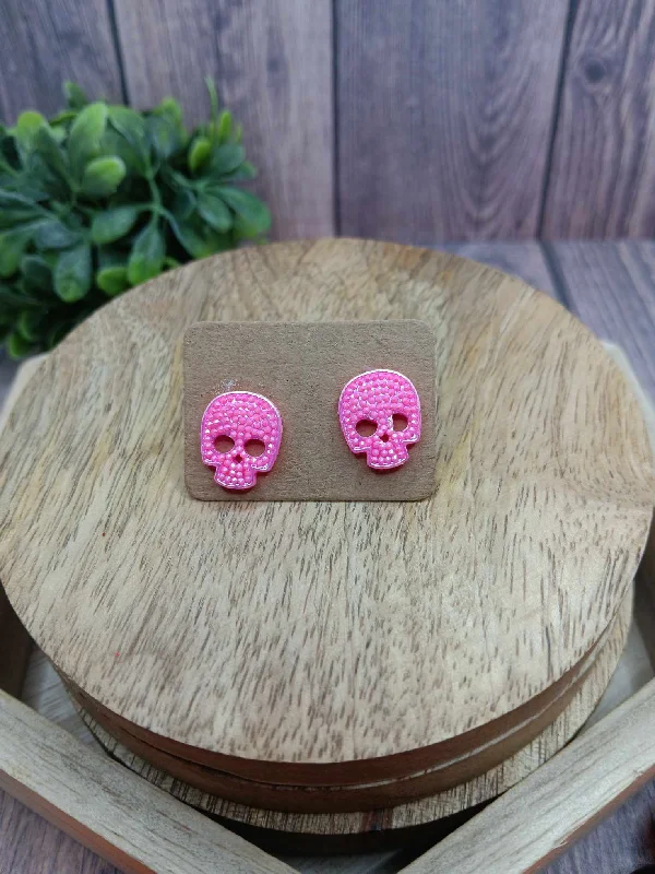 matching earrings for women -Pink Skeleton Earrings