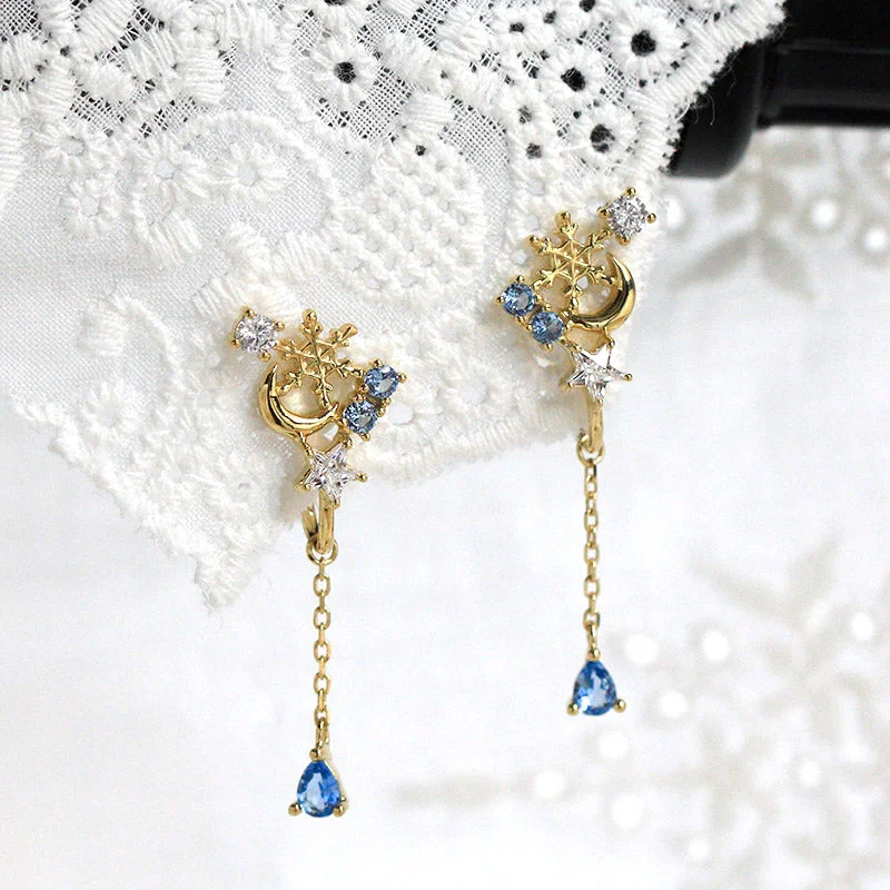 statement earrings for women -Blue Clip On Earrings Silver Plated Gold Stud Earrings for Women