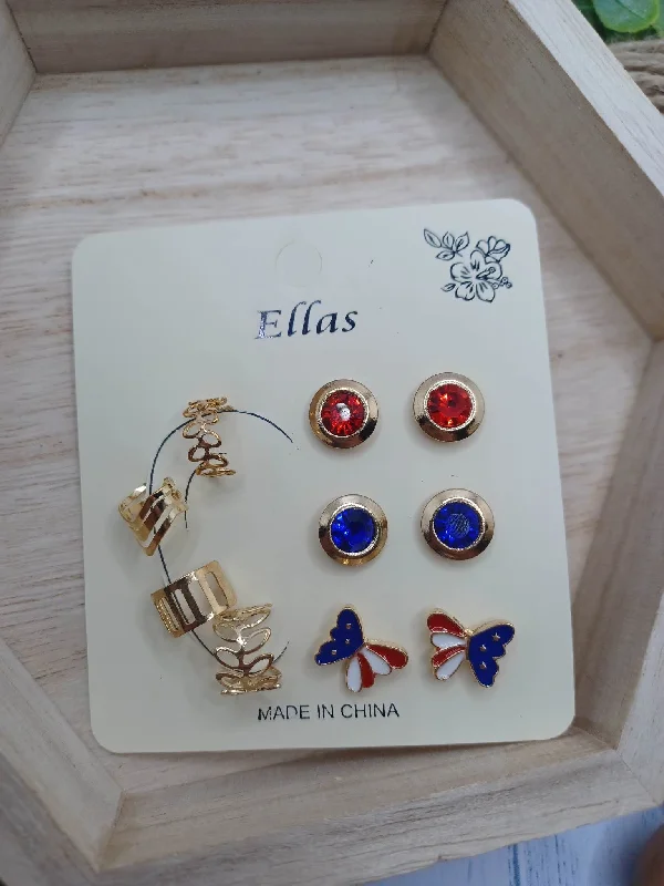 diamond earrings for women -Patriotic Earring Set - Gold