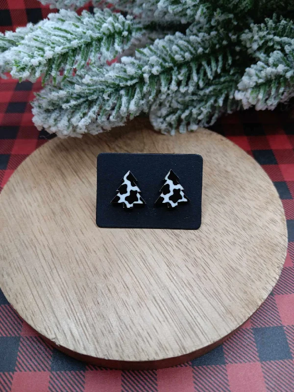 luxury earrings for women -Cow Print Christmas Tree Earrings