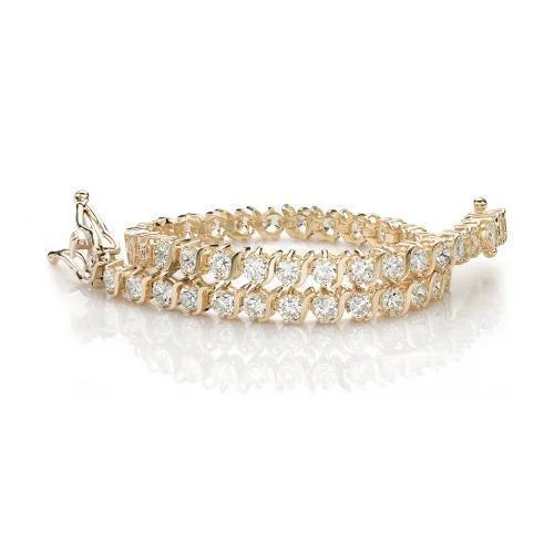 diamond bangles for women -Round Brilliant tennis bracelet with 5.94 carats* of diamond simulants in 10 carat yellow gold