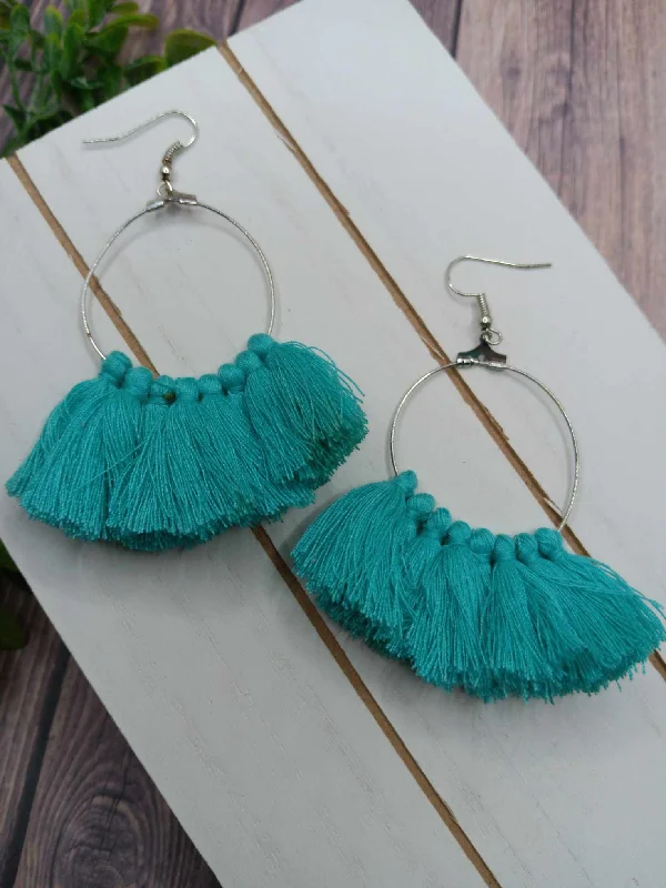 statement earrings for women -Turquoise Tassel Style Earrings