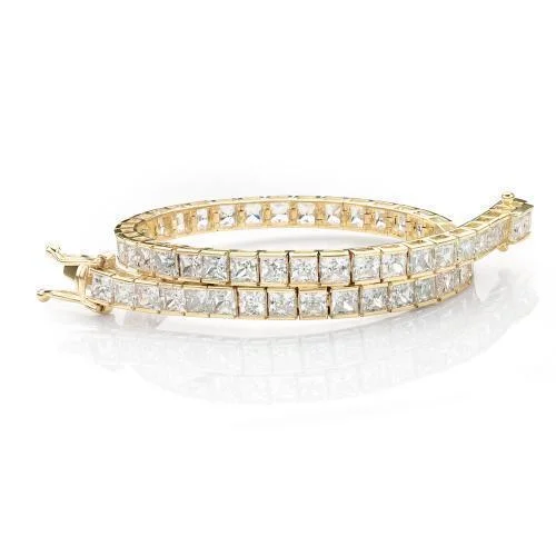 women’s luxury bangles -Princess Cut tennis bracelet with 10.26 carats* of diamond simulants in 10 carat yellow gold