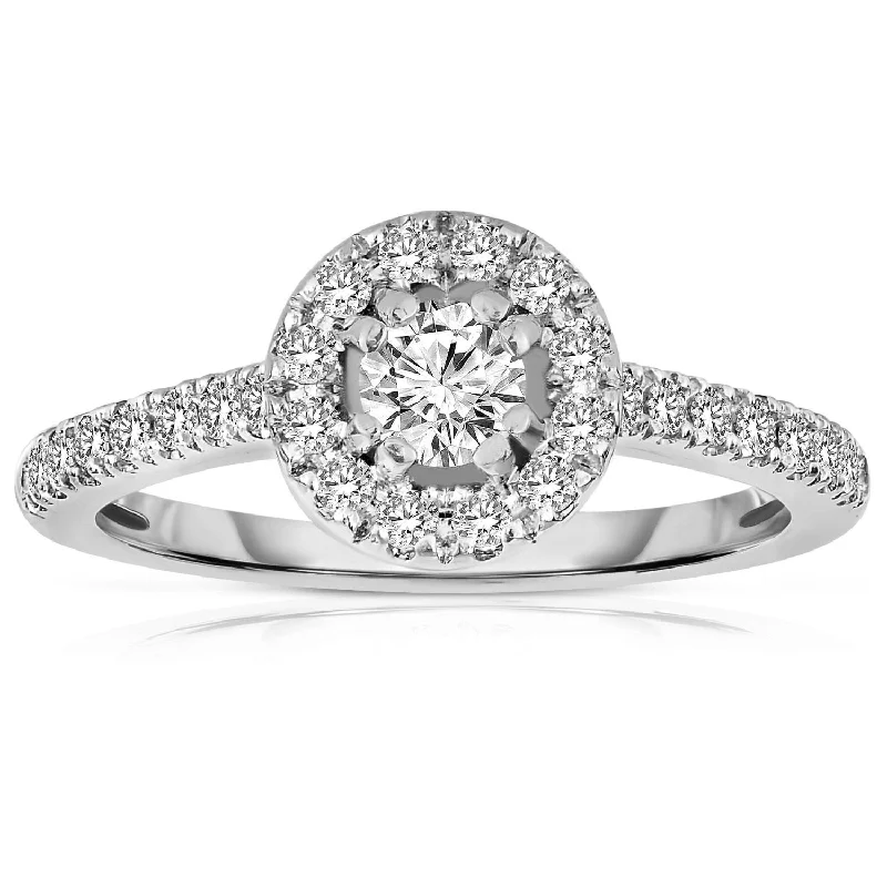 luxury engagement rings -Halo Diamond Moissanite Engagement Ring 1.50 Carat Round Cut Wedding Ring in 10k White Gold