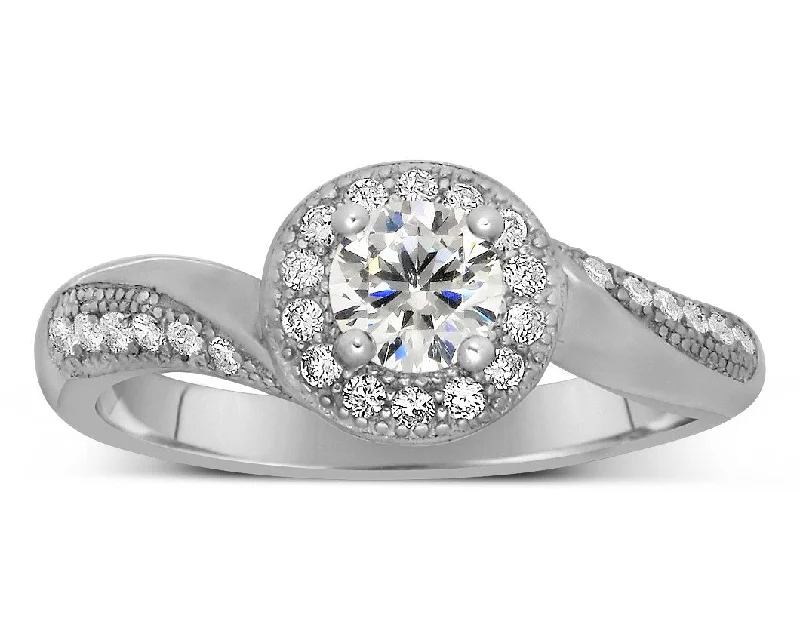 heart-shaped engagement rings -Antique Unique Design 1.50 Carat Round Diamond Moissanite Engagement Ring for Her in 10k White Gold