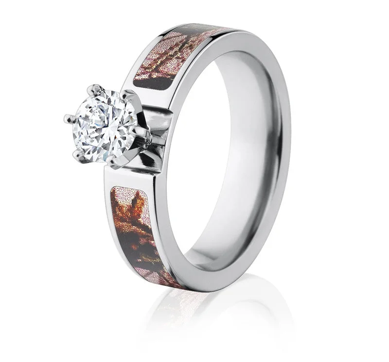 heart-shaped engagement rings -Mossy Oak Pink Camo Engagement Ring - 6mm