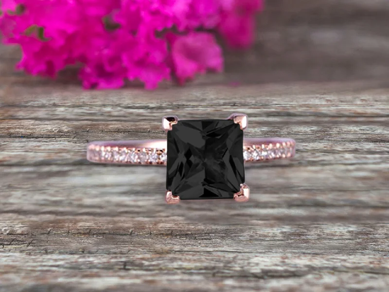 heart-shaped engagement rings -Princess Cut 1.25 Carat Black Diamond Moissanite Engagement Ring Wedding Ring On 10k Rose Gold Anniversary Gift Art Deco Specialized for Brides