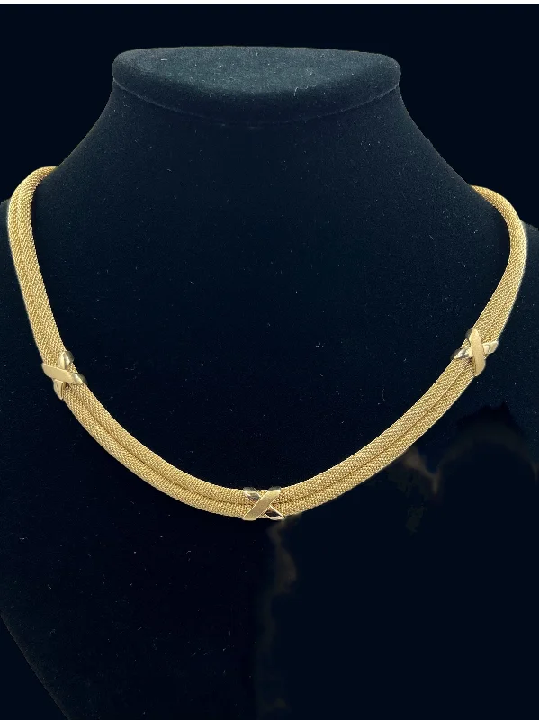 stylish necklaces for women -Two Row Mesh Yellow Gold Necklace