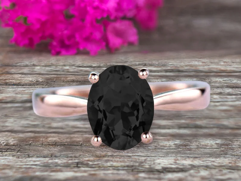 custom-designed engagement rings -1 Carat Oval Cut Black Diamond Moissanite Engagement Ring Solitaire Promise Ring On 10k Rose Gold Personalized for Brides