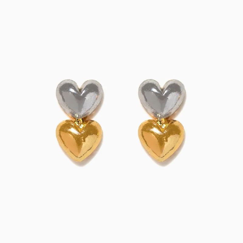 vintage-inspired earrings for women -With Love Two Tone Studs