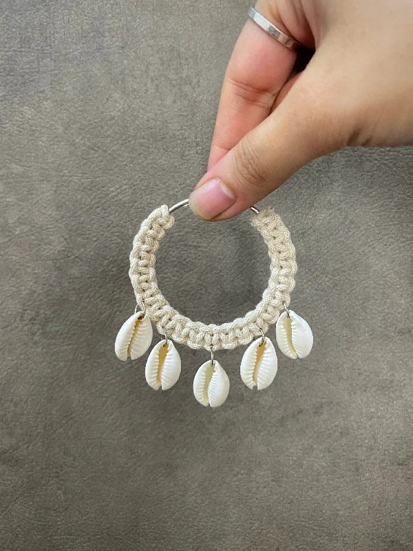 women’s bridal hoop earrings -CROCHET SHELL HOOP EARRINGS