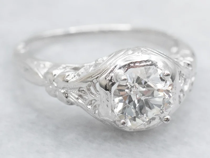 women’s engagement ring sets -Art Deco Old Mine Cut Diamond Solitaire Engagement Ring