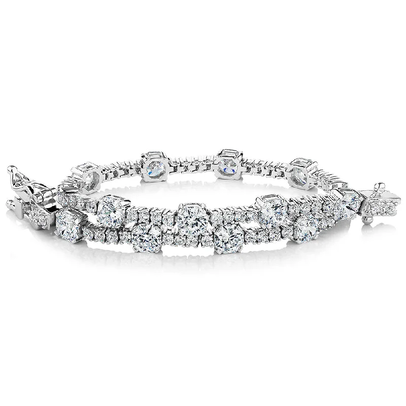 vintage bangles for women -Round Brilliant tennis bracelet with 8.15 carats* of diamond simulants in sterling silver