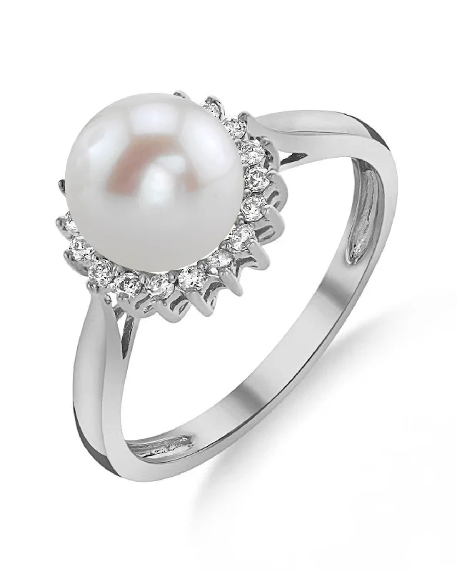 sapphire rings for women -Freshwater Pearl & Diamond Halo Ring