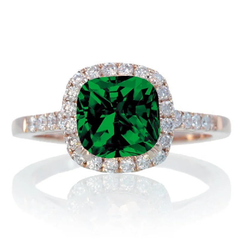 rose gold engagement rings -1.5 Carat Perfect Cushion Emerald and Moissanite Diamond Engagement Ring on 10k Rose Gold