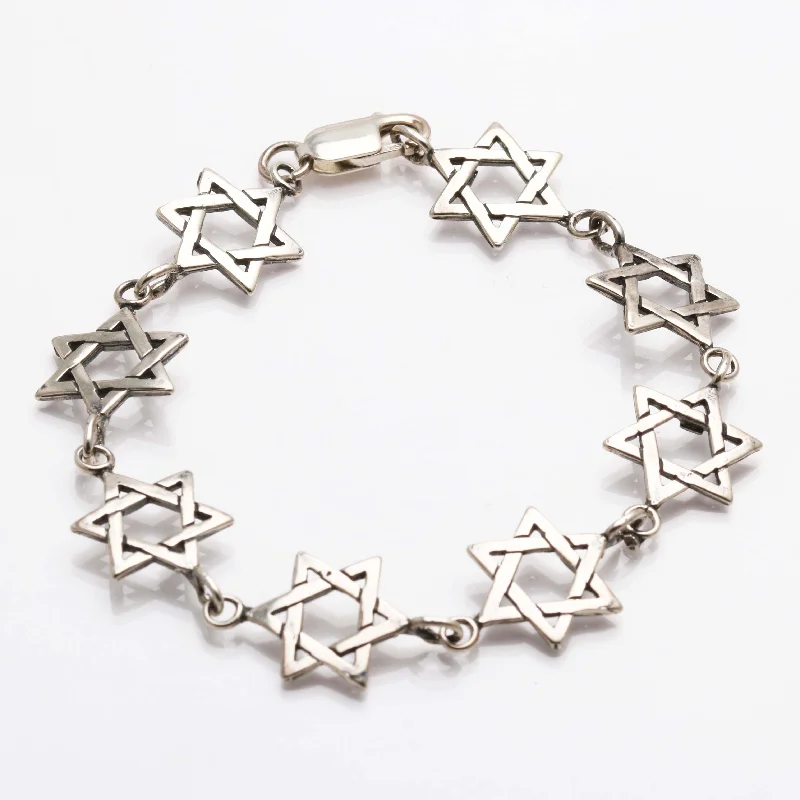 bridal bangles for women -Sterling Silver Star of David Link Bracelet