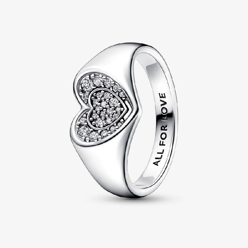 solitaire rings for women -Radiant Heart Pavé Signet Ring