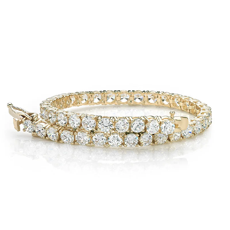 custom-designed bangles for women -Round Brilliant tennis bracelet with 11 carats* of diamond simulants in 10 carat yellow gold