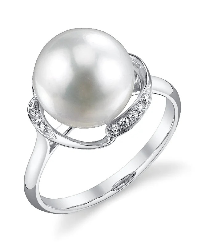 black diamond rings for women -White South Sea Pearl & Diamond Luminary Cocktail Ring