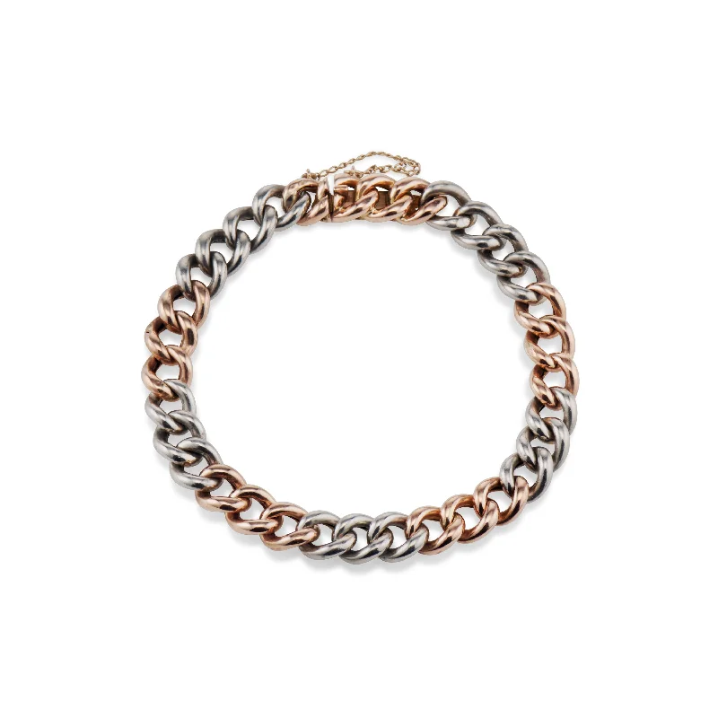 diamond bangles for women -Platinum and Rose Gold Curb Bracelet