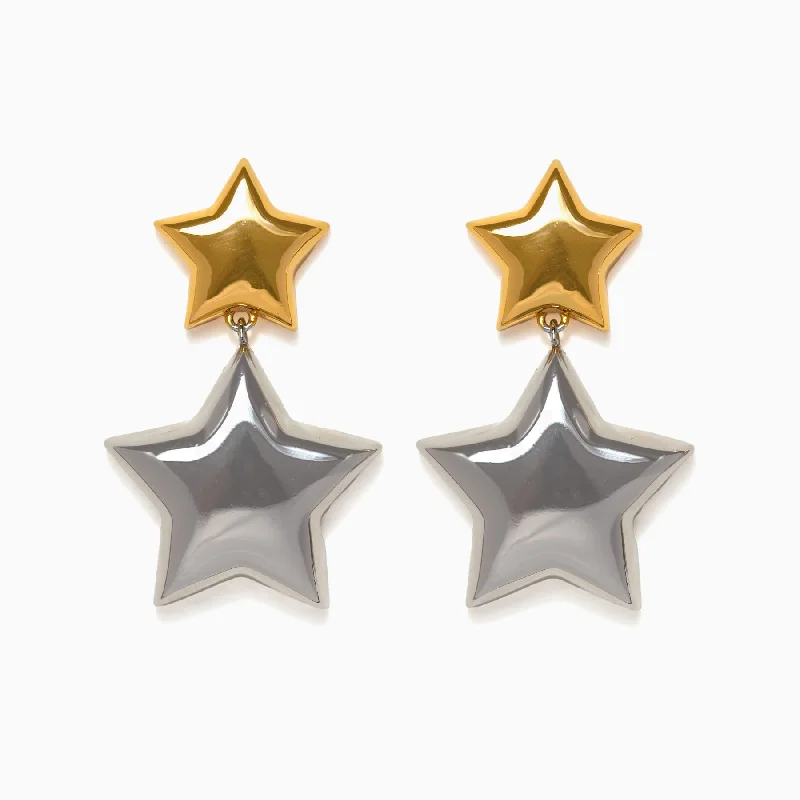 gold drop earrings for women -Chasing Stars Two Tone Dangle Earrings