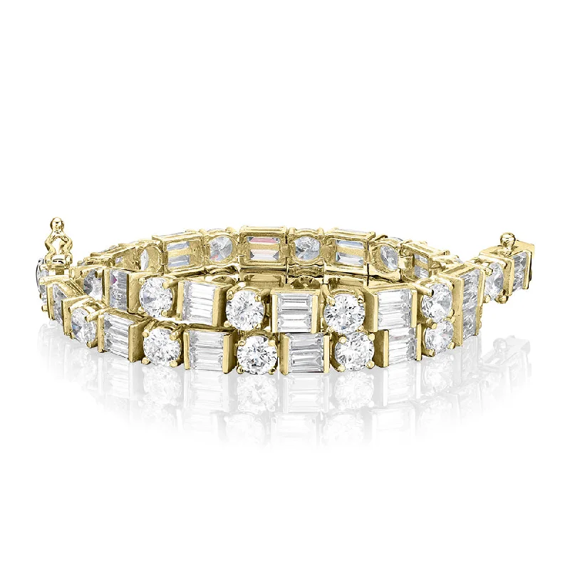 bohemian bangles for women -Round Brilliant and Baguette tennis bracelet with 10.07 carats* of diamond simulants in 10 carat yellow gold