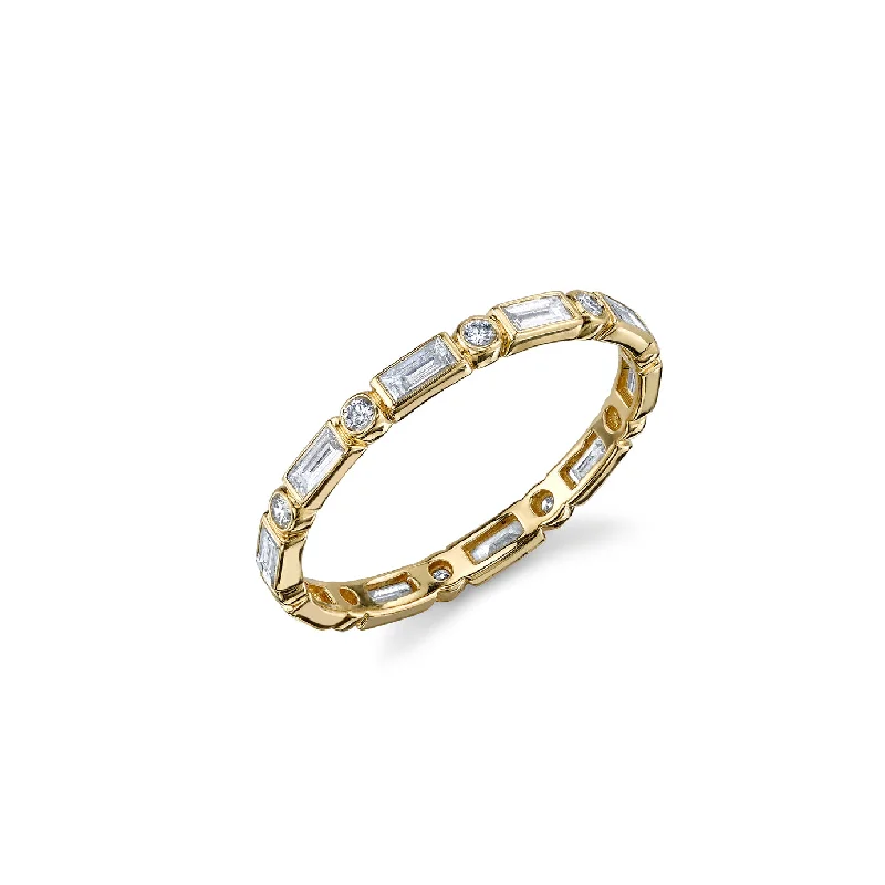 silver engagement rings for women -Gold & Diamond Baguette & Bezel Eternity Ring