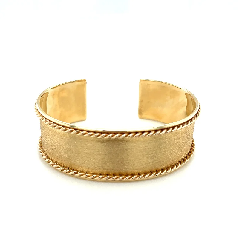 thin bangle bracelets for women -14ky SAT/POL Wide cuff bangle