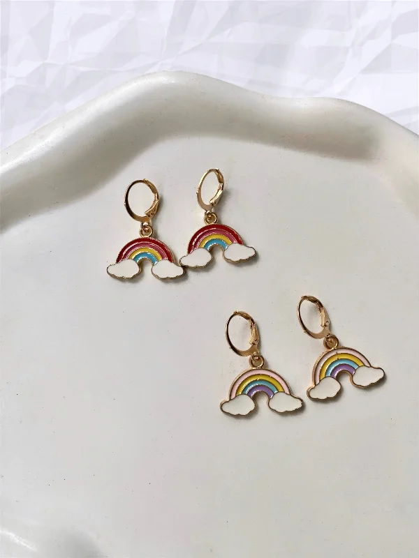 heart-shaped earrings for women -RAINBOW WITH CLOUDS HUGGIE EARRINGS