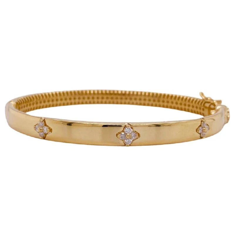 stylish gold bracelets for women -Diamond Clover Bangle Bracelet