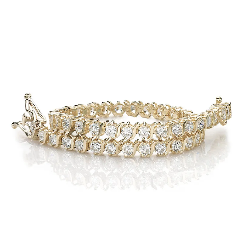 handcrafted bangles for women -Round Brilliant tennis bracelet with 5.28 carats* of diamond simulants in 10 carat yellow gold