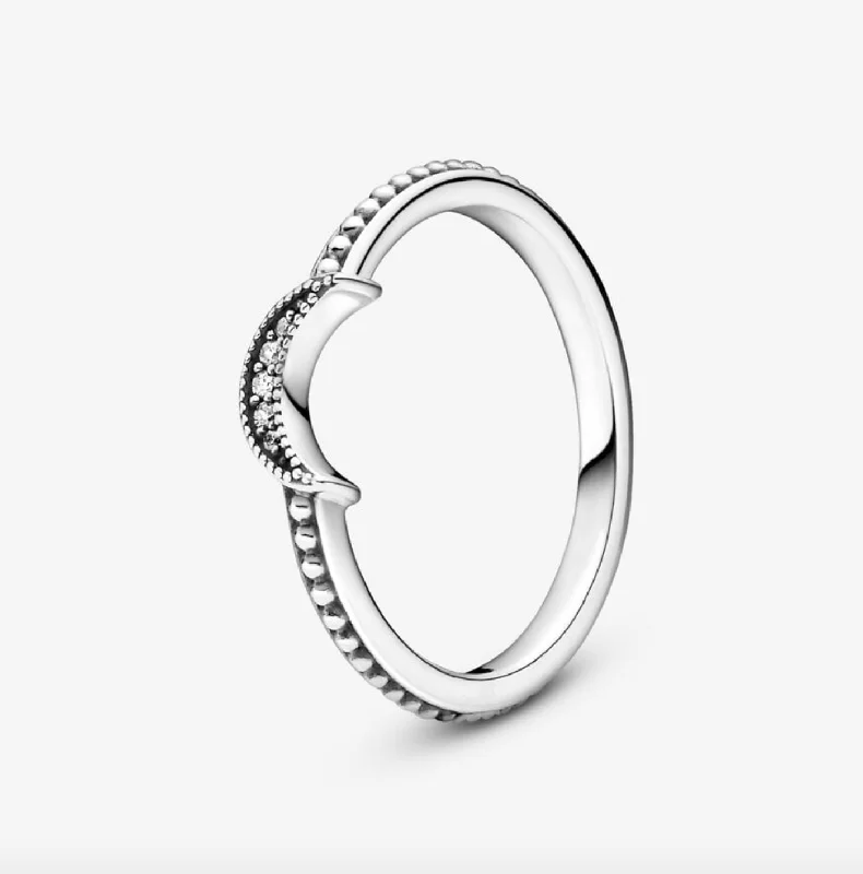 stacking rings for women -Crescent Moon Beaded Ring