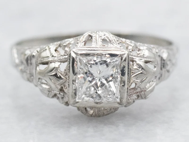 women’s wedding and engagement rings -Art Deco Princess Cut Diamond Engagement Ring