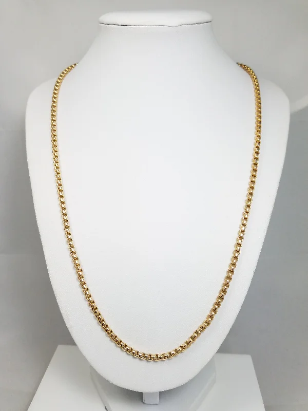 gold chain necklaces for women -Stylish 22.5" 10k Yellow Gold Round Box Link Chain Necklace