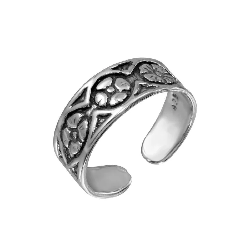 custom engraved rings for women -925 Sterling Silver Flower Link Toe Ring - TR163-A