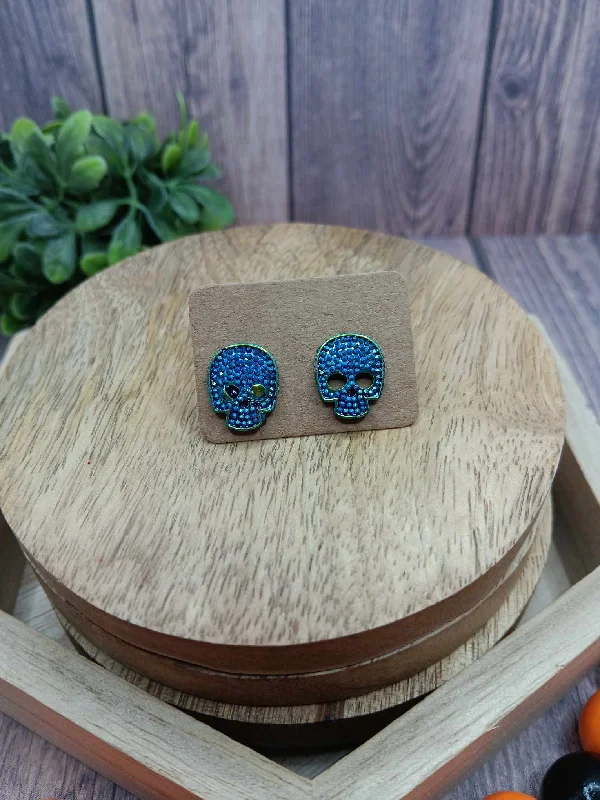 gold earrings for women -Blue Iridescent Skeleton Earrings