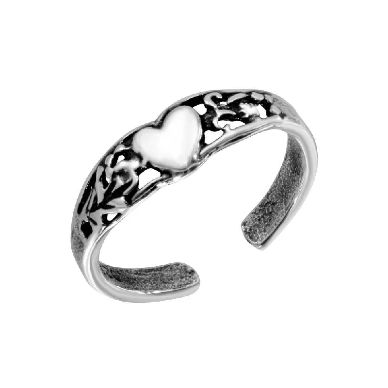 minimalistic rings for women -Silver 925 Center Heart Toe Ring - TR182-A