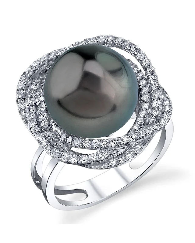 beautiful engagement rings for women -Tahitian South Sea Pearl & Diamond Braided Ring