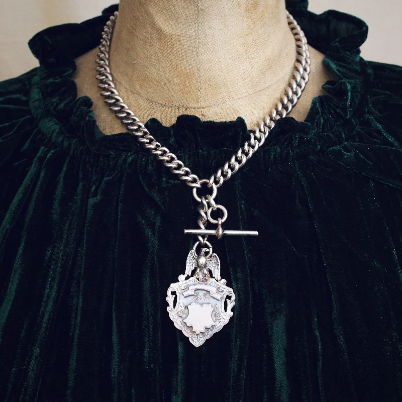 stylish chain necklaces for women -Date 1921 Silver Double Albert Chain & 1898 Fob Medal