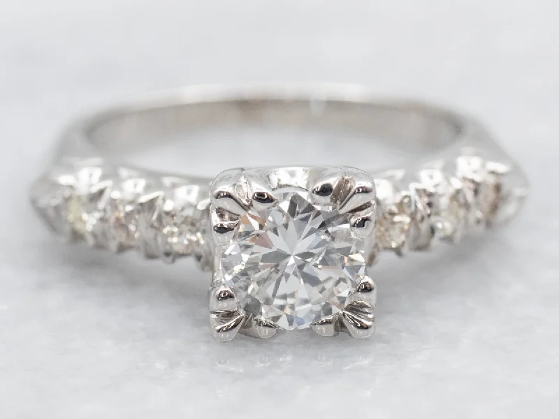 elegant engagement rings -Retro Platinum Diamond Engagement Ring with Illusion Head